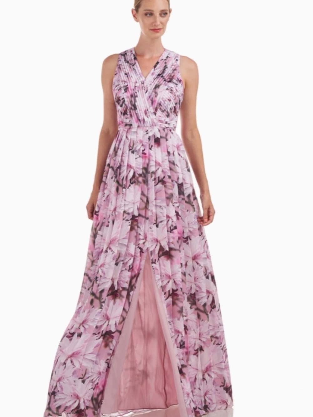 Gorgeous Magnolia Print Chiffon Maxi Gown – MSRP $448!